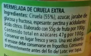 Lista de ingredientes del producto Mermelada de ciruela BonÁrea 