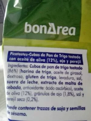 Lista de ingredientes del producto Picatostes ajo y perejil BonÁrea 