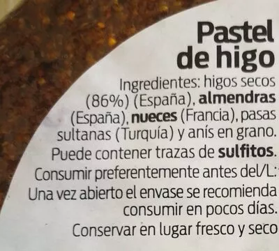 Lista de ingredientes del producto Pastel de higo Bonarea 