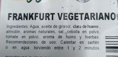 Lista de ingredientes del producto Frankfurt Vegetariano Bonarea 