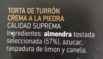 Lista de ingredientes del producto Torta de turrón a la piedra Coloma Garcia 