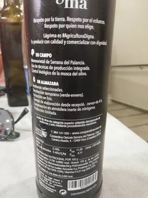 Lista de ingredientes del producto Lagrima Aceite de Oliva Virgen Extra  