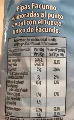 Lista de ingredientes del producto Pipas clásicas bolsa 160 g Facundo 