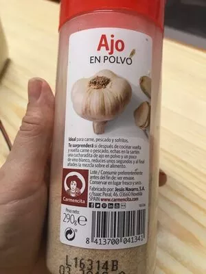 Lista de ingredientes del producto Ajo en polvo Carmencita 