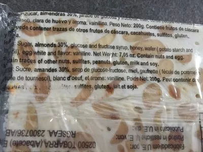 Lista de ingredientes del producto Nougat aux amandes  200 g