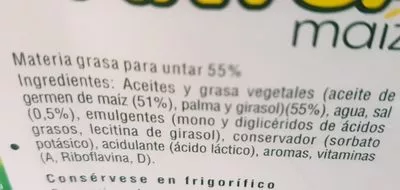 Lista de ingredientes del producto Margarina Artua Veg.maiz 500G  500 g