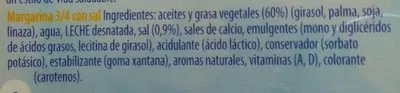 Lista de ingredientes del producto Tulipán margarina con sal Tulipán 500gr