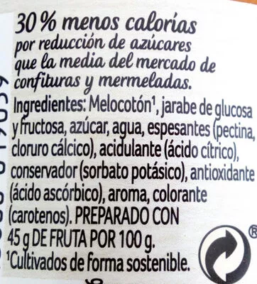 Lista de ingredientes del producto mermelada de melocotón Ligeresa 330 g