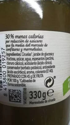 Lista de ingredientes del producto Mermelada de ciruela ligeresa 330 g