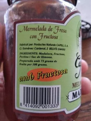 Lista de ingredientes del producto Mermelada de fresa con fructosa capell 