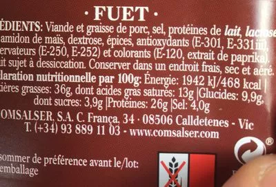 Lista de ingredientes del producto Le Fuet Catalán - Can Victor Le Fuet Catalan 