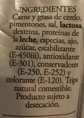 Lista de ingredientes del producto Chorizo extra dulce Sera 