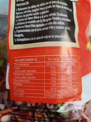 Lista de ingredientes del producto Ensalada Toscana Florette 250 gr