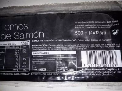 Lista de ingredientes del producto Lomos de Salmon Premium Sirena La Sirena 4 x 125 g