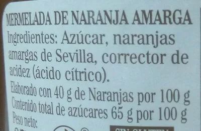 Lista de ingredientes del producto Mermelada de naranja amarga La Vieja Fábrica 375 g