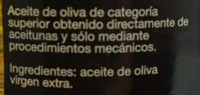 Lista de ingredientes del producto Aceite de oliva Virgen Extra Variedad arbequina Castillo de Araciel 1 l