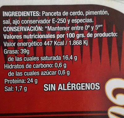 Lista de ingredientes del producto Torreznos la despensa La Despensa 350 g