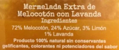 Lista de ingredientes del producto Mermelada extra de melocotón con lavanda Las Doñas 