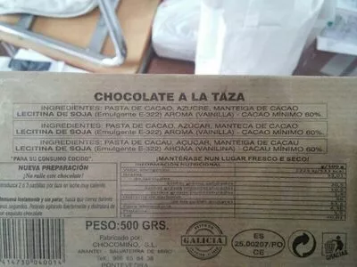 Lista de ingredientes del producto Chocolate antoxo 