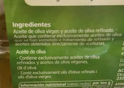 Lista de ingredientes del producto Aceite de oliva Consum 