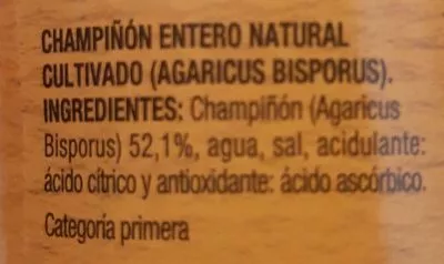 Lista de ingredientes del producto Champiñones enteros Consum 