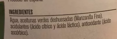 Lista de ingredientes del producto Aceitunas verdes Manzanilla sin Hueso Consum 