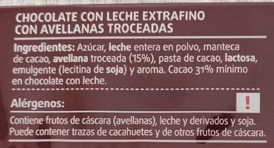 Lista de ingredientes del producto Chocolate con leche con avellanas Consum 150 g