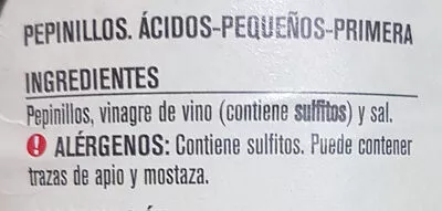 Lista de ingredientes del producto Pepinillo en vinagre Consum 