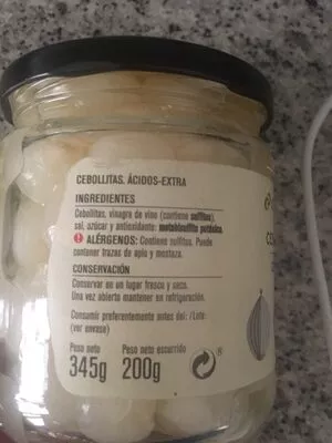 Lista de ingredientes del producto Cebollitas Consum 200g