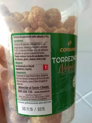 Lista de ingredientes del producto Torreznos Consum Consum 150 g