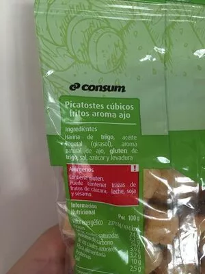 Lista de ingredientes del producto Picatostes sabor ajo consum Consum 75 g