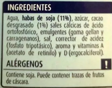 Lista de ingredientes del producto Soja chocolate Consum 