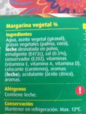 Lista de ingredientes del producto Margarina vegetal 3/4 Consum 500 g