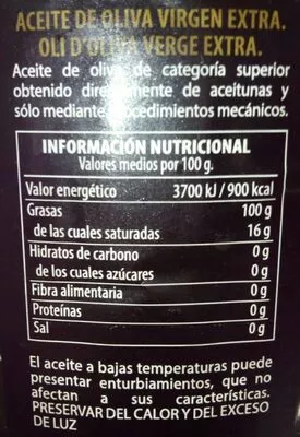 Lista de ingredientes del producto Aceite de oliva virgen extra Consum 