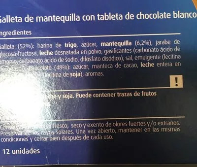 Lista de ingredientes del producto Galletas con chocolate blanco Consum 150 g