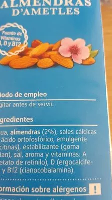 Lista de ingredientes del producto Bebida de Almendras Consum 1 l