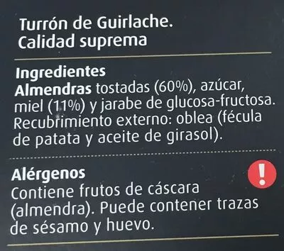 Lista de ingredientes del producto Turrón guirlache Consum 250 g