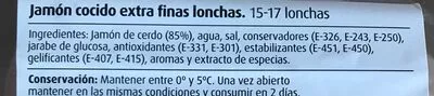 Lista de ingredientes del producto Jamon Cocido Extra Finas Lonchas Consum 