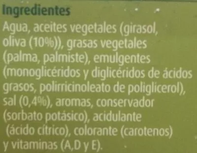 Lista de ingredientes del producto Margarina ligera con aceite de oliva Consum 250 g