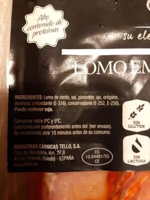 Lista de ingredientes del producto Lomo embuchado tello 