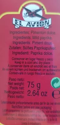 Lista de ingredientes del producto 75G Paprika Doux El Avion El Avión 75 g