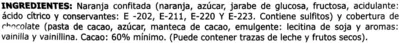 Lista de ingredientes del producto Lunas de naranja con chocolate Nakoa 120 g (con envueltas), 112 g (sin envueltas)