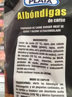 Lista de ingredientes del producto Albóndigas de carne tenedor de plata 