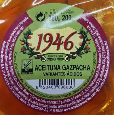 Lista de ingredientes del producto Aceituna gazpacha 1946 200 g