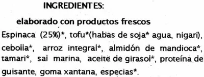 Lista de ingredientes del producto Veggie burguer espinacas Mallorca Bio 150 g (2 x 75 g)