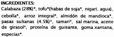 Lista de ingredientes del producto Hamburguesas vegetales Calabaza y pasas Mallorca Bio 150 g (2 x 75 g)