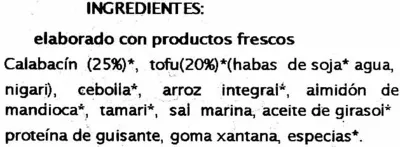 Lista de ingredientes del producto Hamburguesas vegetales Calabacín Mallorca Bio 150 g (2 x 75 g)