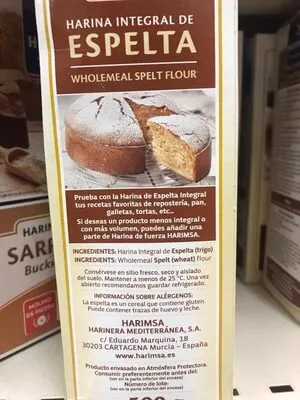 Lista de ingredientes del producto Harina integral de espelta Harimsa 500g