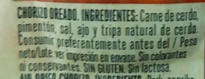 Lista de ingredientes del producto Chorizo Palacios 