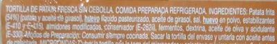 Lista de ingredientes del producto Tortilla de patata sin cebolla Auchan 600g